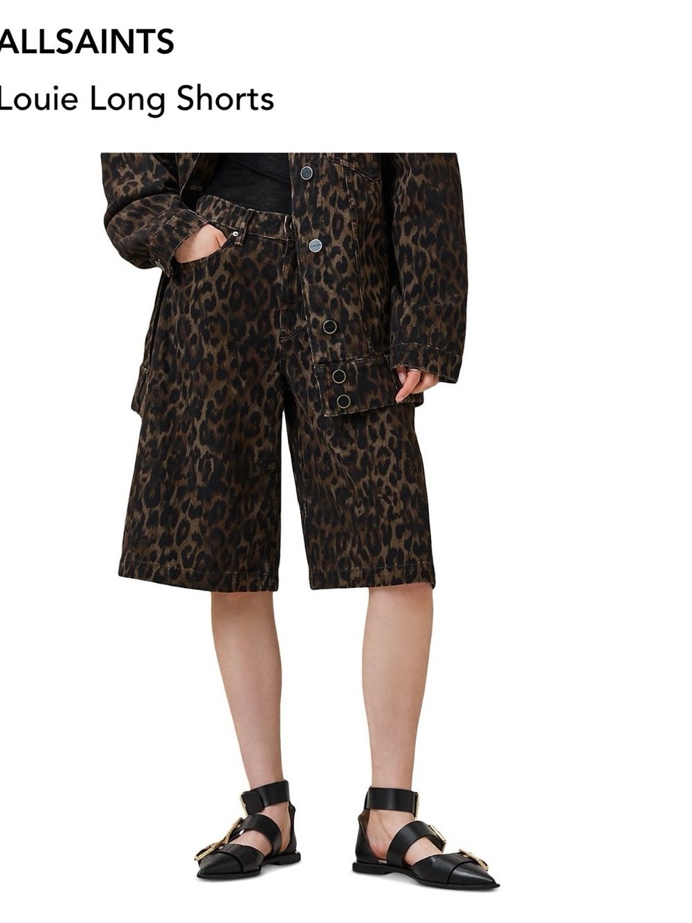 AllSaints Leopard Print Denim Louie Long Shorts - Picture 2 of 9